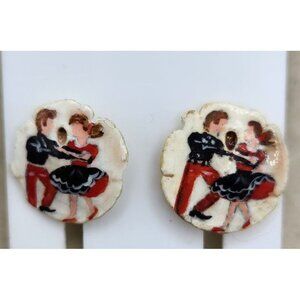 Vintage Clip On Earrings, Couple Dancing, Very Fragile